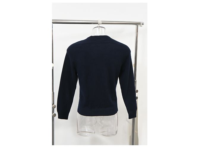 Saint Laurent Rundhalspullover aus marineblauer Wolle - Ansicht 8