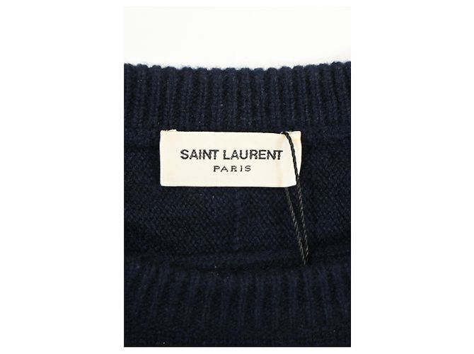 Saint Laurent Rundhalspullover aus marineblauer Wolle - Ansicht 9