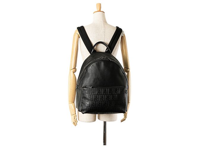 Fendi Schwarzer Vitello Grace Zucca Prägung Leder Rucksack - Ansicht 7
