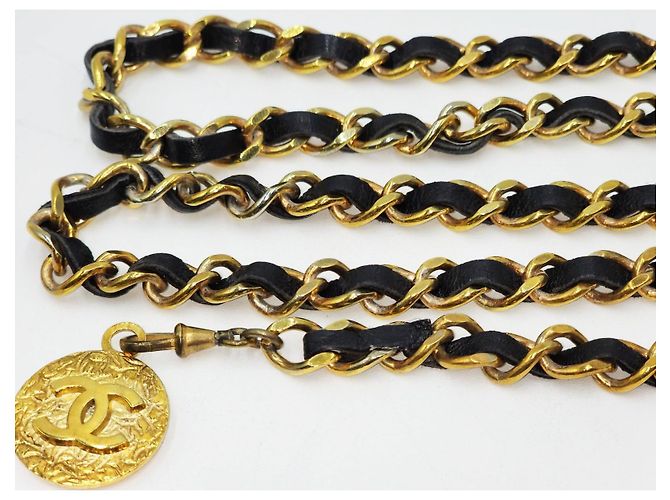 Cintura in pelle nera e oro Chanel vintage unisex D'oro - vista 10