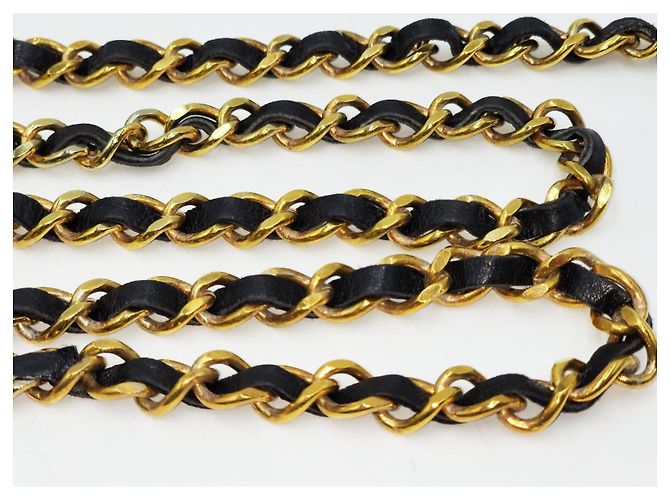 Cintura in pelle nera e oro Chanel vintage unisex D'oro - vista 11