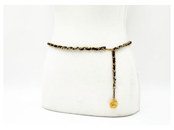 Cintura in pelle nera e oro Chanel vintage unisex D'oro - vista 12