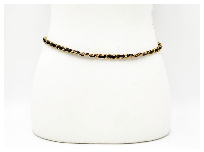 Cintura in pelle nera e oro Chanel vintage unisex D'oro - vista 13