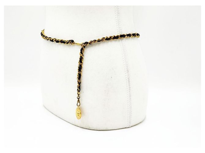Cintura in pelle nera e oro Chanel vintage unisex D'oro - vista 14