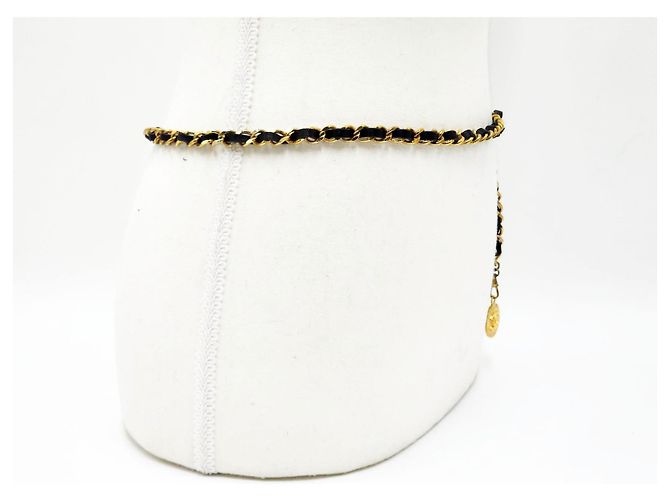 Cintura in pelle nera e oro Chanel vintage unisex D'oro - vista 15