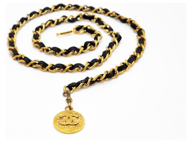 Cintura in pelle nera e oro Chanel vintage unisex D'oro - vista 2