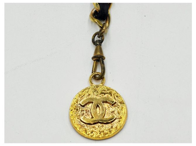 Cintura in pelle nera e oro Chanel vintage unisex D'oro - vista 3