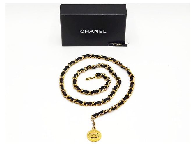 Cintura in pelle nera e oro Chanel vintage unisex D'oro - vista 6
