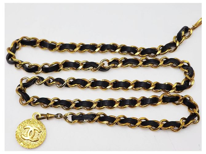 Cintura in pelle nera e oro Chanel vintage unisex D'oro - vista 9