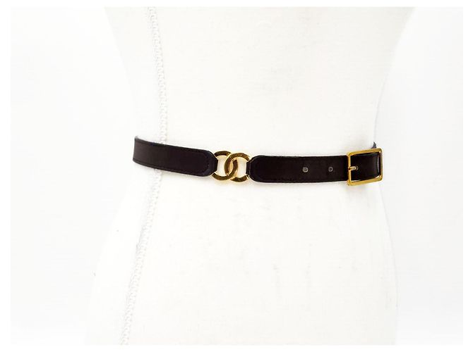Chanel Double CC 24K vergoldeter Ledergürtel Braun - Ansicht 14