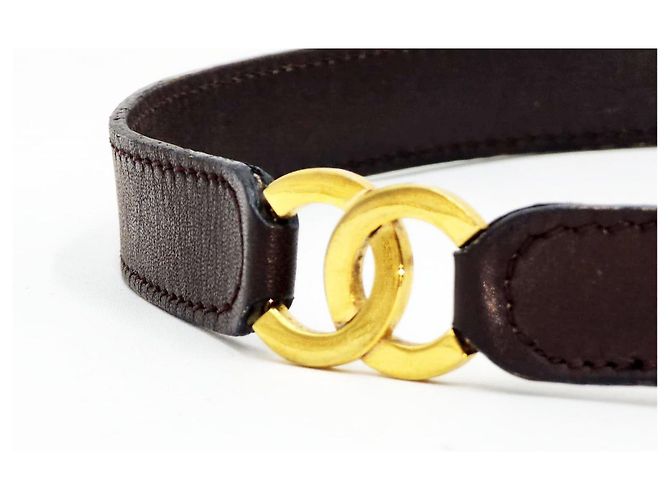 Chanel Double CC 24K vergoldeter Ledergürtel Braun - Ansicht 5