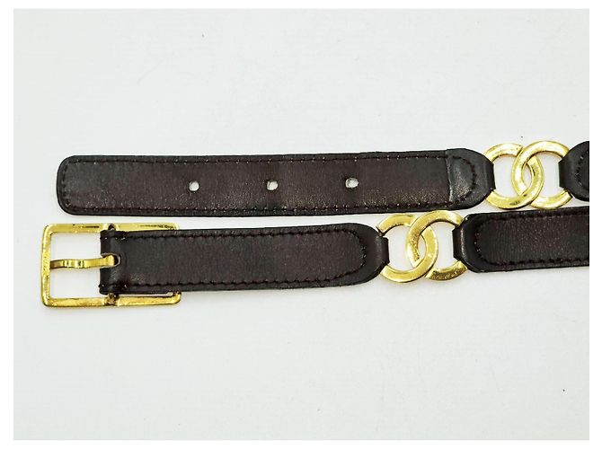Chanel Double CC 24K vergoldeter Ledergürtel Braun - Ansicht 8