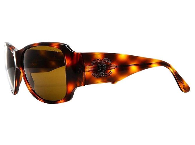 Gafas de sol Chanel Tortoise Rhinestone Swarovski 5096-b Negro Naranja - vista 4