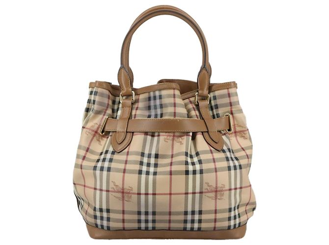 Borsa Tote Burberry Nova Check in pelle PVC 2 vie beige Auth 109937 - vista 2