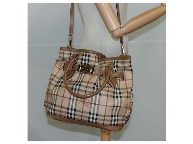 Borsa Tote Burberry Nova Check in pelle PVC 2 vie beige Auth 109937 - vista 25