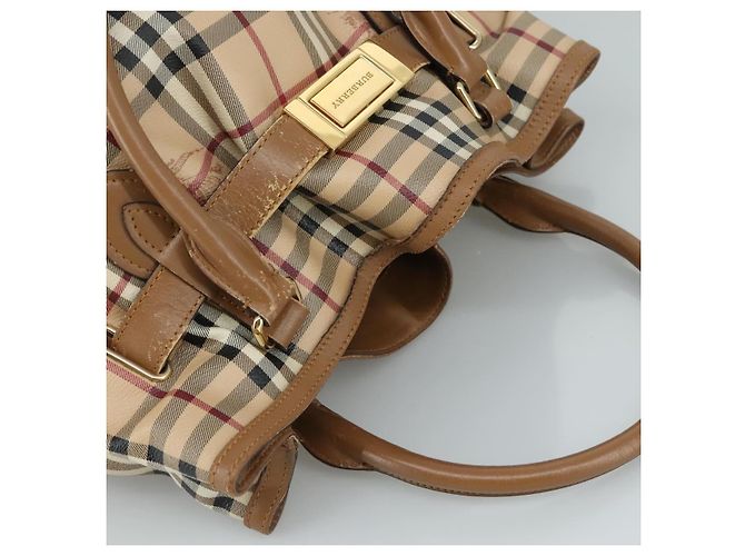 Borsa Tote Burberry Nova Check in pelle PVC 2 vie beige Auth 109937 - vista 6