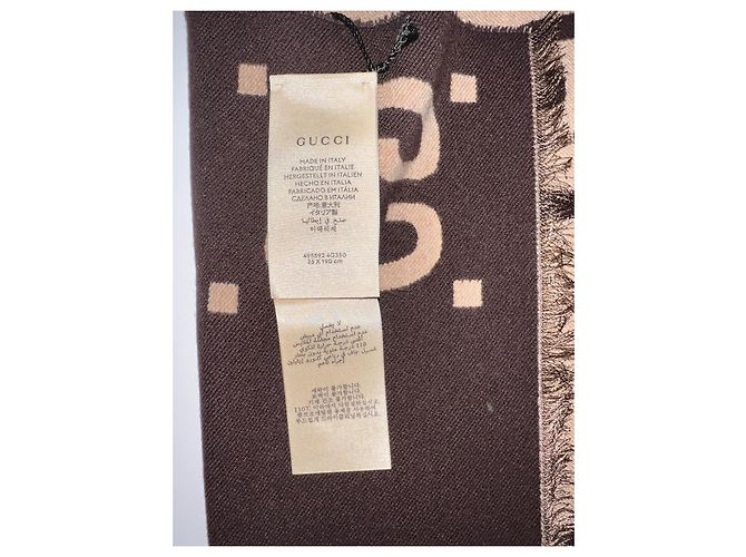 Sciarpa Gucci motivo GG lana e seta marrone beige - vista 3