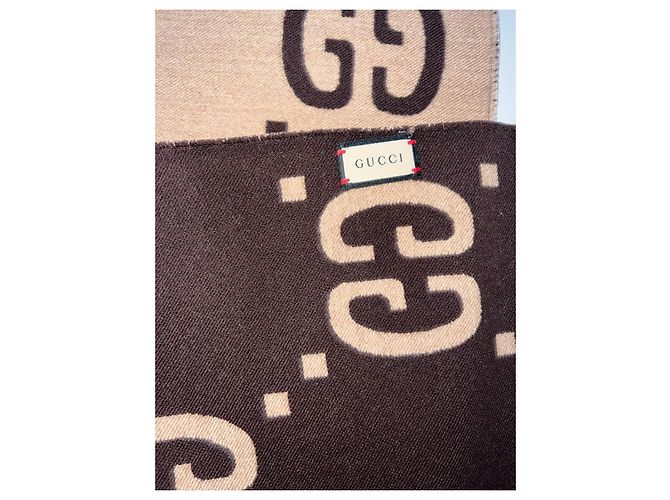 Sciarpa Gucci motivo GG lana e seta marrone beige - vista 5