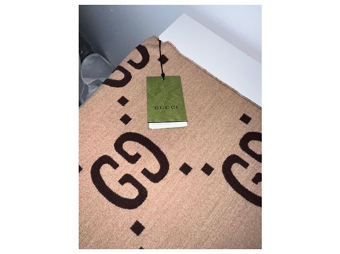 Sciarpa Gucci motivo GG lana e seta marrone beige - vista 9