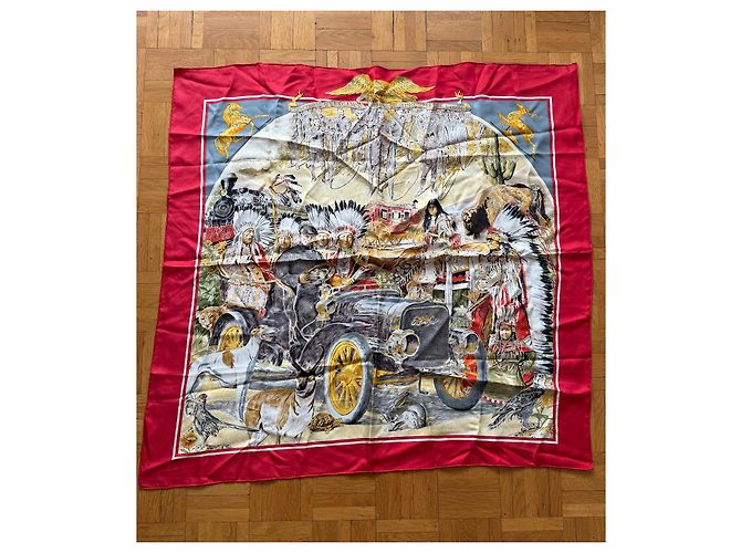 Foulard Hermès in seta 1865 Concorso di eleganza Limousine da viaggio Rosso - vista 2