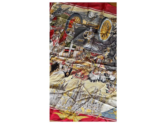 Foulard Hermès in seta 1865 Concorso di eleganza Limousine da viaggio Rosso - vista 6