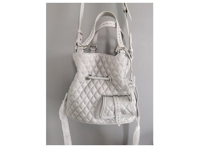 Lancel 1. Flirt M Eimer Tasche aus grauem gestepptem Leder - Ansicht 2