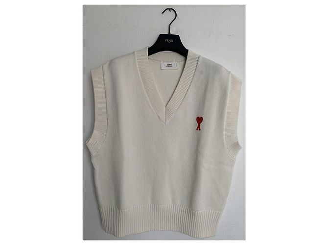 Ami Sleeveless V-Neck Sweater Red Eggshell - view 14