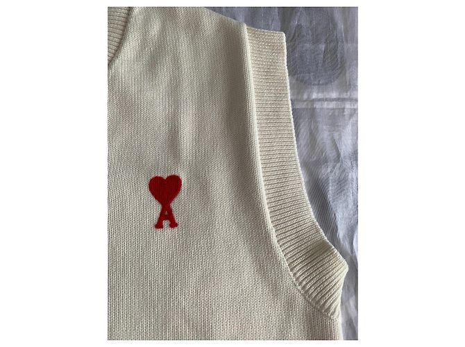 Ami Sleeveless V-Neck Sweater Red Eggshell - view 17