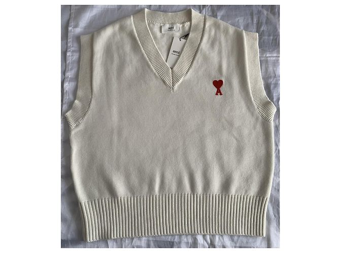 Ami Sleeveless V-Neck Sweater Red Eggshell - view 5