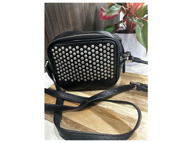 Borsa a tracolla Burberry in pelle nera con borchie argentate Nero - vista 2