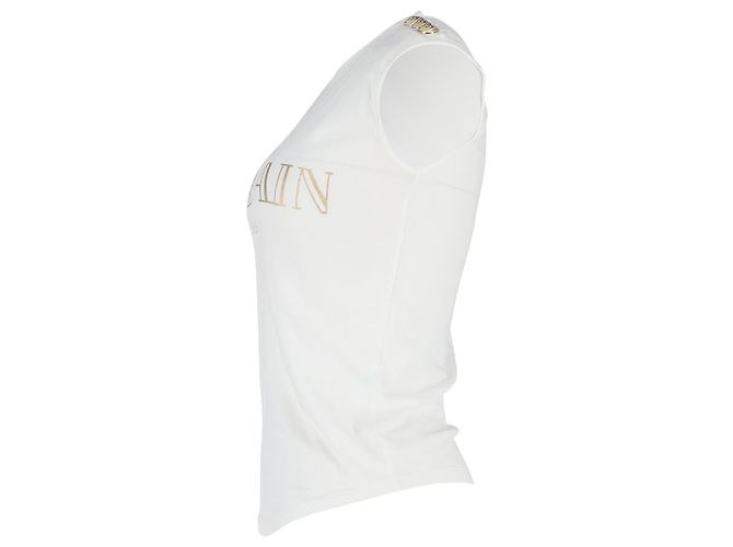 Camiseta sin mangas de algodón blanco con estampado del logo de Balmain Crudo - vista 2