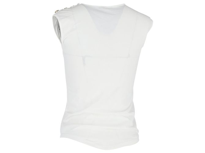 Camiseta sin mangas de algodón blanco con estampado del logo de Balmain Crudo - vista 3