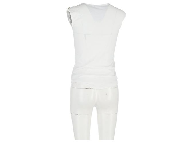 Camiseta sin mangas de algodón blanco con estampado del logo de Balmain Crudo - vista 6