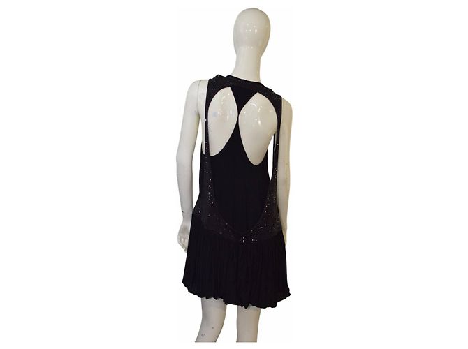 Autre Marque Chloe Schwarzes Mini-Kleid aus Seide und Viskose mit Swarovski Kristallen - Ansicht 2