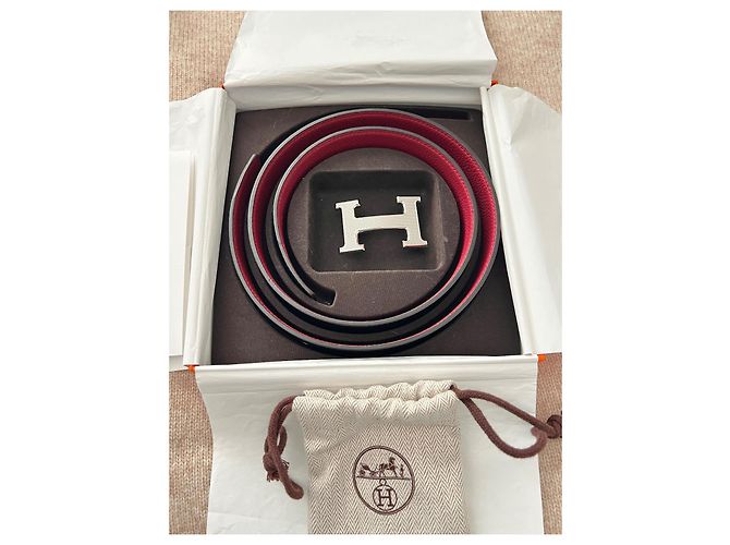 Cinturón Hermès reversible de piel negro burdeos - vista 5