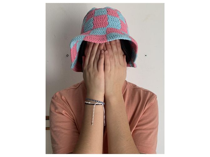 Cappello Bob Burberry all'Uncinetto Rosa e Azzurro Cotone Blu chiaro - vista 10