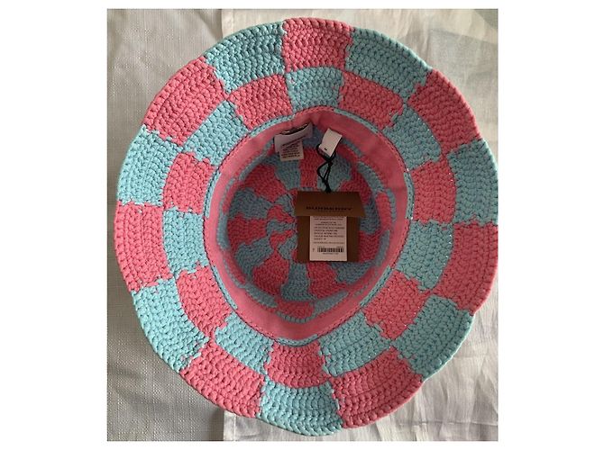 Cappello Bob Burberry all'Uncinetto Rosa e Azzurro Cotone Blu chiaro - vista 4
