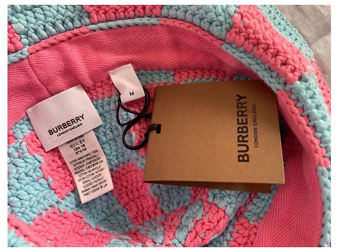 Cappello Bob Burberry all'Uncinetto Rosa e Azzurro Cotone Blu chiaro - vista 6
