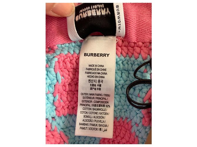 Cappello Bob Burberry all'Uncinetto Rosa e Azzurro Cotone Blu chiaro - vista 7