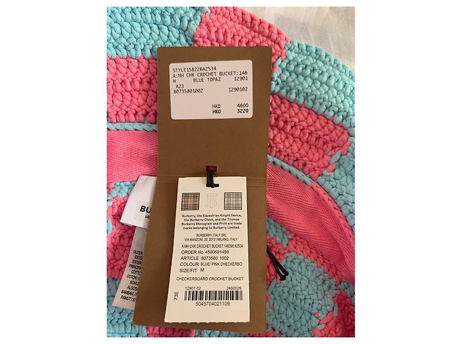 Cappello Bob Burberry all'Uncinetto Rosa e Azzurro Cotone Blu chiaro - vista 8