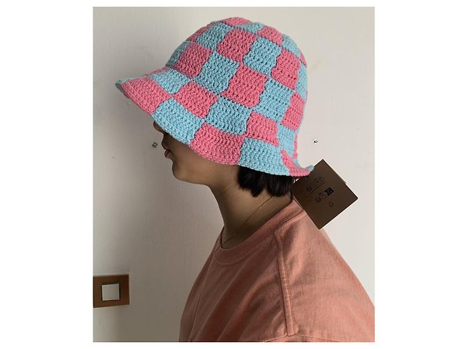 Cappello Bob Burberry all'Uncinetto Rosa e Azzurro Cotone Blu chiaro - vista 9