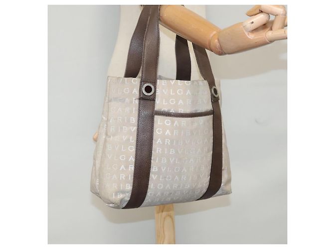 Bulgari Bolso Tote BVLGARI de lona marrón plateado auténtico bs21581 Castaño Plata - vista 21