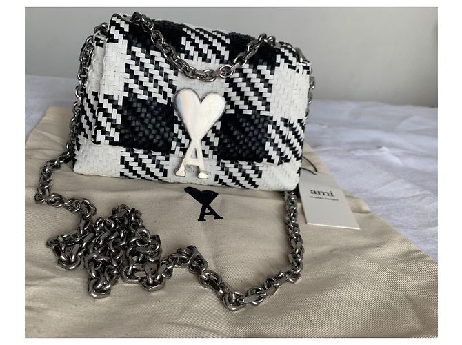 Borsa Ami in pelle intrecciata a quadri nero e bianco Argento - vista 11