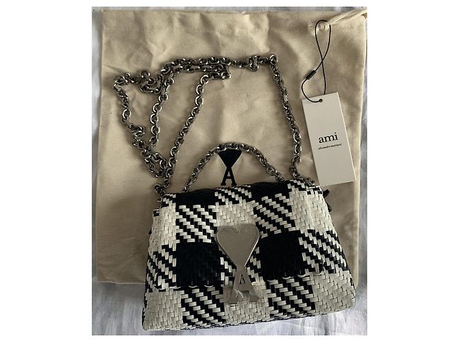 Borsa Ami in pelle intrecciata a quadri nero e bianco Argento - vista 12