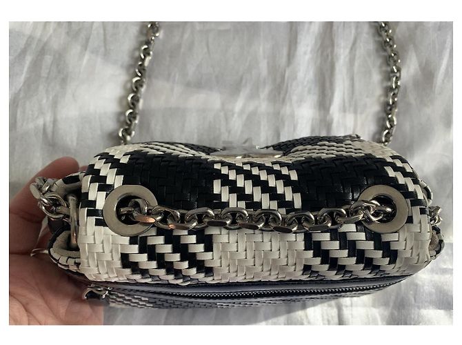 Borsa Ami in pelle intrecciata a quadri nero e bianco Argento - vista 14