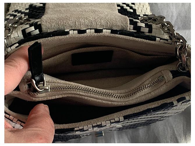 Borsa Ami in pelle intrecciata a quadri nero e bianco Argento - vista 16