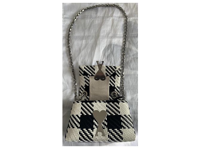 Borsa Ami in pelle intrecciata a quadri nero e bianco Argento - vista 5
