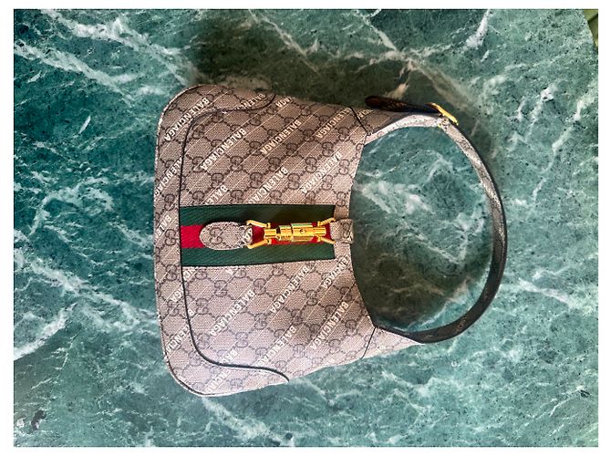 Borsa a Spalla Jackie Gucci x Balenciaga GG Marrone Beige - vista 4