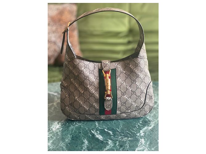 Borsa a Spalla Jackie Gucci x Balenciaga GG Marrone Beige - vista 5