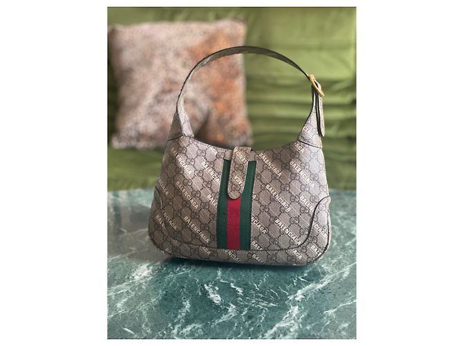 Borsa a Spalla Jackie Gucci x Balenciaga GG Marrone Beige - vista 6